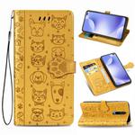 For Xiaomi Redmi K30 Cute Cat and Dog Embossed Horizontal Flip PU Leather Case with Holder / Card Slot / Wallet / Lanyard(Yellow)