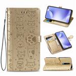 For Xiaomi Redmi K30 Cute Cat and Dog Embossed Horizontal Flip PU Leather Case with Holder / Card Slot / Wallet / Lanyard(Gold)