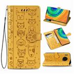 For Huawei Mate 30 Pro Cute Cat and Dog Embossed Horizontal Flip PU Leather Case with Holder / Card Slot / Wallet / Lanyard(Yellow)