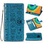 For Huawei Mate 30 Pro Cute Cat and Dog Embossed Horizontal Flip PU Leather Case with Holder / Card Slot / Wallet / Lanyard(Blue)
