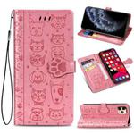 For iPhone 11 Pro Cute Cat and Dog Embossed Horizontal Flip PU Leather Casewith Holder / Card Slot / Wallet / Lanyard(Pink)