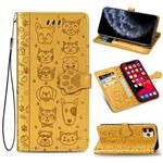 For iPhone 11 Pro Cute Cat and Dog Embossed Horizontal Flip PU Leather Casewith Holder / Card Slot / Wallet / Lanyard(Yellow)