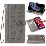 For iPhone 11 Pro Cute Cat and Dog Embossed Horizontal Flip PU Leather Casewith Holder / Card Slot / Wallet / Lanyard(Gray)