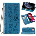 For iPhone 11 Pro Cute Cat and Dog Embossed Horizontal Flip PU Leather Casewith Holder / Card Slot / Wallet / Lanyard(Blue)