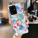For Galaxy S20 Colorful Laser Flower Series IMD TPU Mobile Phone Case with Ring Rhinestones Holder(Monstera KC3)