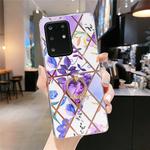 For Galaxy S20 Ultra Plating Geometric Flower Series IMD TPU Mobile Phone Case with Ring Rhinestones Holder(Purple)