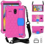 For Samsung Galaxy Tab A 8.0(2018) / T387 Honeycomb Design EVA + PC Four Corner Shockproof Protective Case with Straps(Rose Red+Blue)