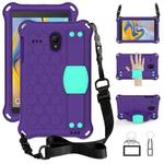 For Samsung Galaxy Tab A 8.0(2018) / T387 Honeycomb Design EVA + PC Four Corner Shockproof Protective Case with Straps(Purple+Aqua)