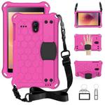 For GalaxyTab A 8.0 (2017)T380 Honeycomb Design EVA + PC Four Corner Anti Falling Flat Protective Shell With Straps(Rose Red+Black)