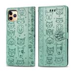 For iPhone 11 Pro Max Cute Cat and Dog Embossed Horizontal Flip PU Leather Case with Holder / Card Slot / Wallet / Lanyard(Grass Green)
