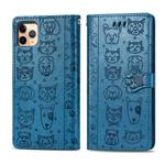 For iPhone 11 Pro Max Cute Cat and Dog Embossed Horizontal Flip PU Leather Case with Holder / Card Slot / Wallet / Lanyard(Blue)