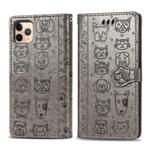 For iPhone 11 Pro Max Cute Cat and Dog Embossed Horizontal Flip PU Leather Case with Holder / Card Slot / Wallet / Lanyard(Grey)