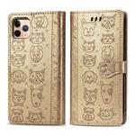 For iPhone 11 Pro Max Cute Cat and Dog Embossed Horizontal Flip PU Leather Case with Holder / Card Slot / Wallet / Lanyard(Gold)