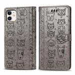 For iPhone 11 Cute Cat and Dog Embossed Horizontal Flip PU Leather Case with Holder / Card Slot / Wallet / Lanyard(Grey)