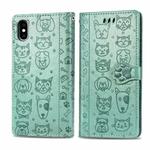 For iPhone X / XS Cute Cat and Dog Embossed Horizontal Flip PU Leather Case with Holder / Card Slot / Wallet / Lanyard(Grass Green)