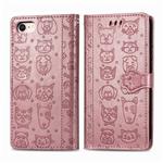 For iPhone 8/7 Cute Cat and Dog Embossed Horizontal Flip PU Leather Case with Holder / Card Slot / Wallet / Lanyard(Rose Gold)