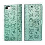 For iPhone 8/7 Cute Cat and Dog Embossed Horizontal Flip PU Leather Case with Holder / Card Slot / Wallet / Lanyard(Grass Green)