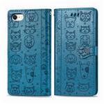 For iPhone 8/7 Cute Cat and Dog Embossed Horizontal Flip PU Leather Case with Holder / Card Slot / Wallet / Lanyard(Blue)