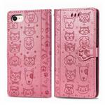 For iPhone 8/7 Cute Cat and Dog Embossed Horizontal Flip PU Leather Case with Holder / Card Slot / Wallet / Lanyard(Pink)