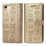 For iPhone 8/7 Cute Cat and Dog Embossed Horizontal Flip PU Leather Case with Holder / Card Slot / Wallet / Lanyard(Gold)