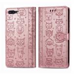 For iPhone 8Plus/7Plus Cute Cat and Dog Embossed Horizontal Flip PU Leather Case with Holder / Card Slot / Wallet / Lanyard(Rose Gold)