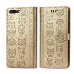 For iPhone 8Plus/7Plus Cute Cat and Dog Embossed Horizontal Flip PU Leather Case with Holder / Card Slot / Wallet / Lanyard(Gold)