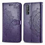 For OPPO Reno 3 Pro Halfway Mandala Embossing Pattern Horizontal Flip PU Leather Case with Holder & Card Slots & Walle & Lanyard(Purple)