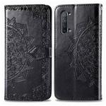 For OPPO Reno 3 Halfway Mandala Embossing Pattern Horizontal Flip PU Leather Case with Holder & Card Slots & Walle & Lanyard(Black)