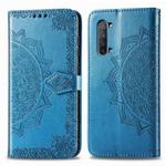 For OPPO Reno 3 Halfway Mandala Embossing Pattern Horizontal Flip PU Leather Case with Holder & Card Slots & Walle & Lanyard(Blue)