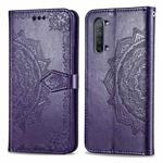 For OPPO Reno 3 Halfway Mandala Embossing Pattern Horizontal Flip PU Leather Case with Holder & Card Slots & Walle & Lanyard(Purple)