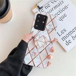 For Huawei P40 Plating Colorful Geometric Pattern Mosaic Marble TPU Mobile Phone Case with Folding Bracket(White PS3)