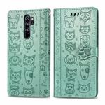 For Xiaomi Redmi Note 8 Pro Cute Cat and Dog Embossed Horizontal Flip PU Leather Case with Holder / Card Slot / Wallet / Lanyard(Grass Green)