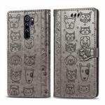 For Xiaomi Redmi Note 8 Pro Cute Cat and Dog Embossed Horizontal Flip PU Leather Case with Holder / Card Slot / Wallet / Lanyard(Grey)