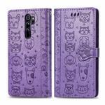 For Xiaomi Redmi Note 8 Pro Cute Cat and Dog Embossed Horizontal Flip PU Leather Case with Holder / Card Slot / Wallet / Lanyard(Light Purple)