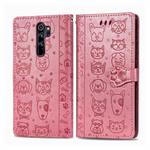 For Xiaomi Redmi Note 8 Pro Cute Cat and Dog Embossed Horizontal Flip PU Leather Case with Holder / Card Slot / Wallet / Lanyard(Pink)
