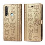 For Xiaomi Redmi Note 8 Cute Cat and Dog Embossed Horizontal Flip PU Leather Case with Holder / Card Slot / Wallet / Lanyard(Gold)
