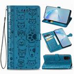 For Galaxy S20 Plus Cute Cat and Dog Embossed Horizontal Flip Leather Case with Bracket / Card Slot / Wallet / Lanyard(Blue)