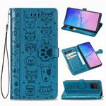 For Galaxy S10 Lite/A91 Cute Cat and Dog Embossed Horizontal Flip Leather Case with Bracket / Card Slot / Wallet / Lanyard(Blue)