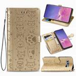 For Galaxy S10E Cute Cat and Dog Embossed Horizontal Flip Leather Case with Bracket / Card Slot / Wallet / Lanyard(Gold)