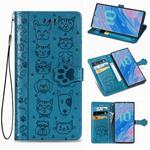 For Galaxy Note 10 Cute Cat and Dog Embossed Horizontal Flip Leather Case with Bracket / Card Slot / Wallet / Lanyard(Blue)