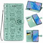For Galaxy Note 10 Cute Cat and Dog Embossed Horizontal Flip Leather Case with Bracket / Card Slot / Wallet / Lanyard(Green)