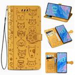 For  Galaxy Note 10 Pro Cute Cat and Dog Embossed Horizontal Flip Leather Case with Bracket / Card Slot / Wallet / Lanyard(Yellow)