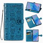 For  Galaxy Note 10 Pro Cute Cat and Dog Embossed Horizontal Flip Leather Case with Bracket / Card Slot / Wallet / Lanyard(Blue)
