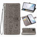 For Galaxy Note 10 Lite/A81  Cute Cat and Dog Embossed Horizontal Flip Leather Case with Bracket / Card Slot / Wallet / Lanyard(Gray)