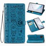 For Galaxy Note 10 Lite/A81  Cute Cat and Dog Embossed Horizontal Flip Leather Case with Bracket / Card Slot / Wallet / Lanyard(Blue)