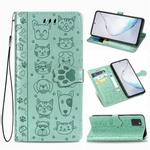 For Galaxy Note 10 Lite/A81  Cute Cat and Dog Embossed Horizontal Flip Leather Case with Bracket / Card Slot / Wallet / Lanyard(Green)