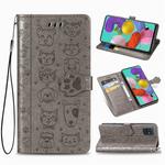 For Galaxy A71 Cute Cat and Dog Embossed Horizontal Flip Leather Case with Bracket / Card Slot / Wallet / Lanyard(Gray)