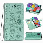 For Galaxy A51 Cute Cat and Dog Embossed Horizontal Flip Leather Case with Bracket / Card Slot / Wallet / Lanyard(Green)