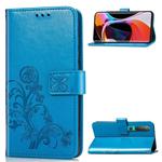 For Xiaomi 10 Pro Four-leaf Clasp Embossed Buckle Mobile Phone Protection Leather Case with Lanyard & Card Slot & Wallet & Bracket Function(Blue)