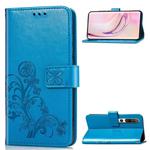 For Xiaomi 10 Four-leaf Clasp Embossed Buckle Mobile Phone Protection Leather Case with Lanyard & Card Slot & Wallet & Bracket Function(Blue)